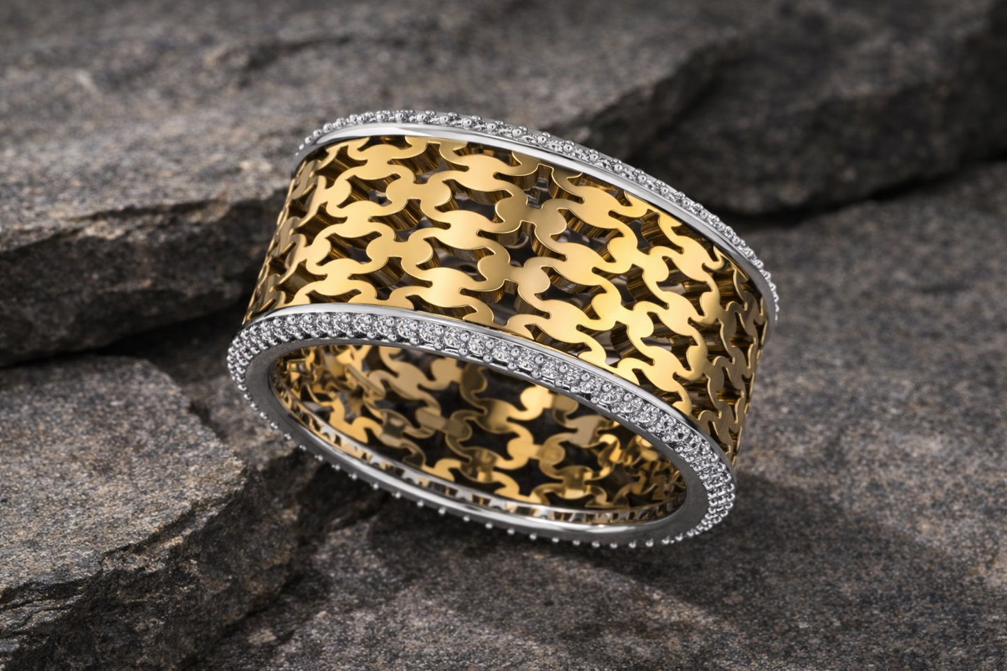 14kyand14kwwidebandwithfiligreeanddia - Forge & Fern Artisan Jewelry
