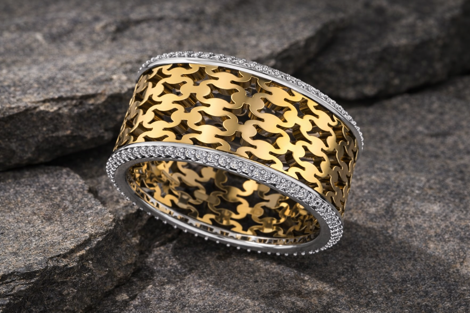 14kyand14kwwidebandwithfiligreeanddia - Forge & Fern Artisan Jewelry