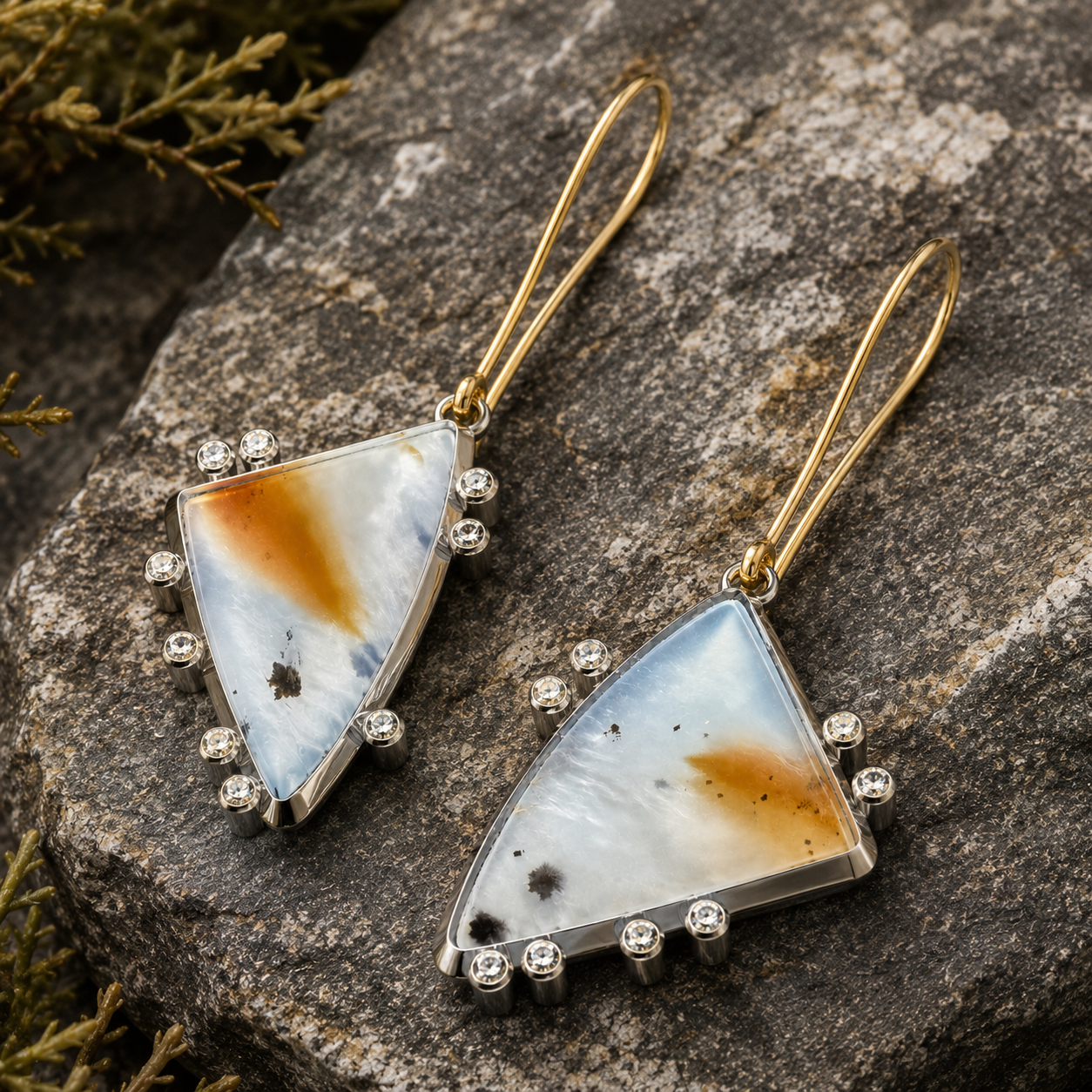 High Desert Sky | Montana Agate Diamond Earrings