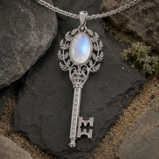 Moonstone Keeper Hekate Key | Sterling Silver Necklace