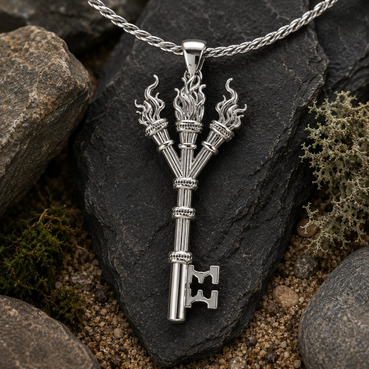 Torchbearer Hekate Key | Sterling Silver Triple Torch Necklace